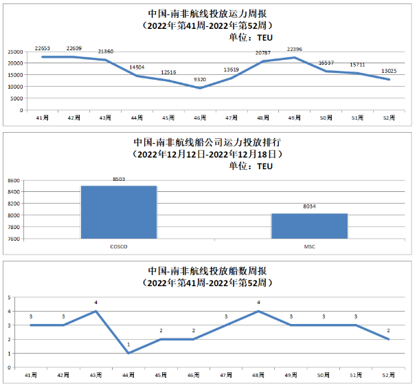 中国-南非航线运力投放数据以及投放船数周报