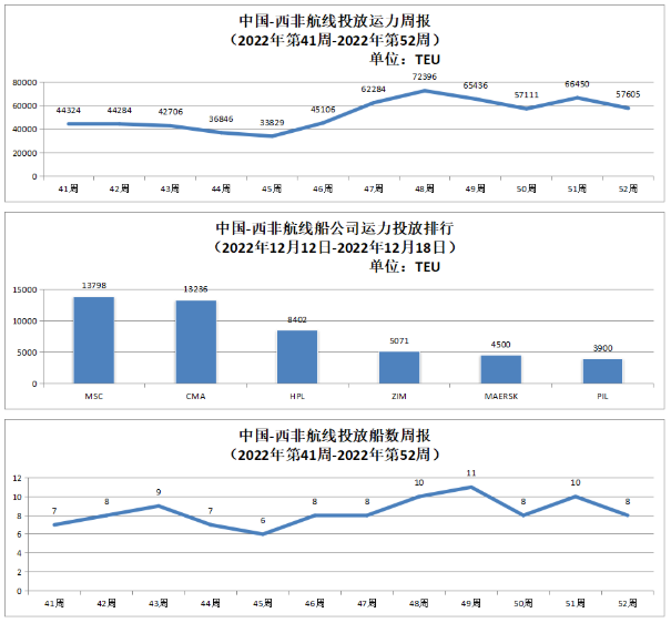 中国-西非航线运力投放数据以及投放船数周报